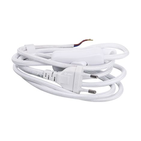 1,5 M Textilkabel (2x0,75 mm) Stecker + Schalter Weiß GSC 001102961