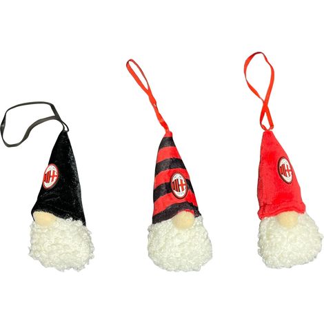 A.C. Milan, Tris di Gnomi Natalizi, 3 Folletti, Altezza 10 Cm, Decorazioni Albero Di Natale, Rosso e Nero, Prodotto Ufficiale Milan (1/2)
