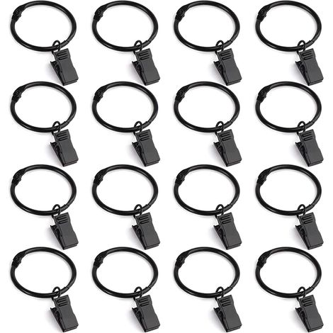 Pince Rideaux,Anneau Rideau 40 Pièces Pince Anneaux de Rideaux avec Pinces Metal Rideau Clips de Crochets Décoratifs de Diamètre Intérieur 35 mm-Noir (1/5)