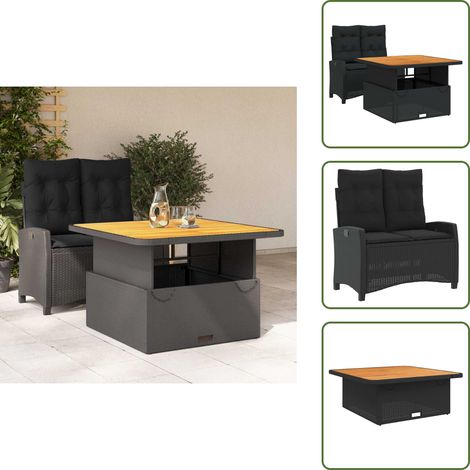 Banc inclinable - vidaXL Ensemble à manger de jardin coussins 2pcs noir résine tressée - Table relevable (1/5)