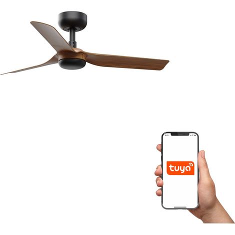 Faro Mini Punt Petit ventilateur de plafond à 3 pales, noir mat, noyer, système intelligent Tuya (1/4)