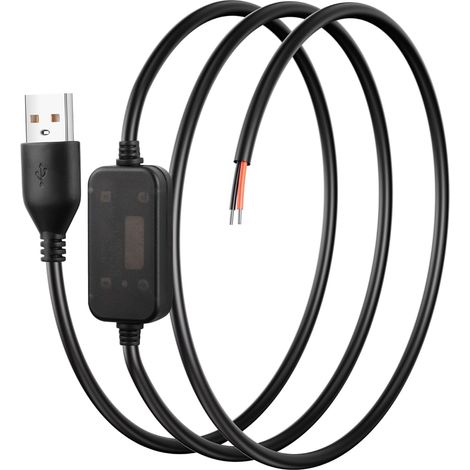 Câble boost DC Convertisseur USB 5V à 12V, câble USB2.0 mâle vers fil nu adapté aux caméras, mini haut-parleurs, ventilateurs USB, etc. - 1M (1/5)