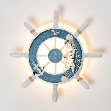 Nautical-style LED ceiling light with pirate ship's wheel and rope design for children's room or restaurant (1/4)