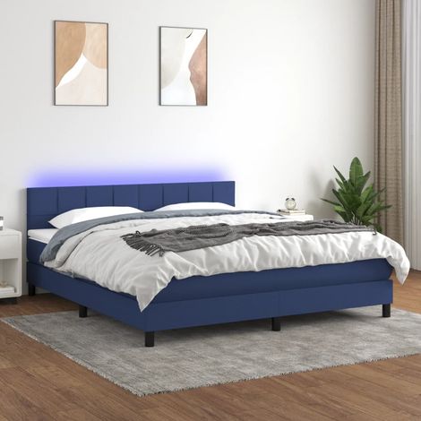Sommier tapissier avec matelas et LED, Lit Adulte, Lit double Bleu 180x200 cm Tissu BVM56176 (1/5)