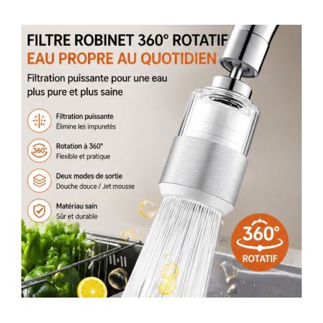 Filtre pour robinet de lavabo, purificateur d'eau, salle de bain, maison, dortoir, universel, extensible, anti-éclaboussures (1/4)