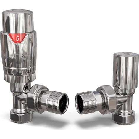 Talus Flair - Chrome Thermostatic Radiator Valve & Lockshield Angled 15mm