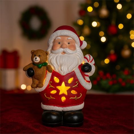 Statue De Père Noël Avec Ours - Statue Solaire Illuminée En Résine - Décoration Extérieure Et Intérieure - 1 Pièce (1/5)