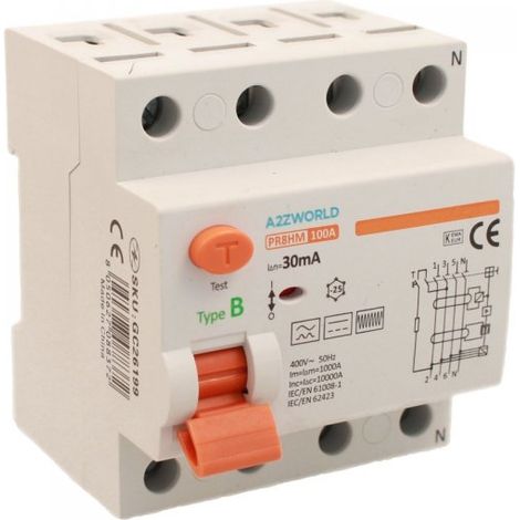 RCCB Interruttore Differenziale Puro Tipo B 3P+N 4M 10000A 30mA 100A AC 400V IP20 IEC61008-1 / IEC62423 PR8HM