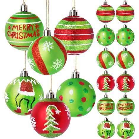 Lot de 12 décorations de Noël de 6 cm (2,4 pouces) – Rouge et vert
Boules à suspendre rouges et vertes à paillettes – Décorations pour sapin de Noël – Assortiment de 6 motifs festifs (1/5)