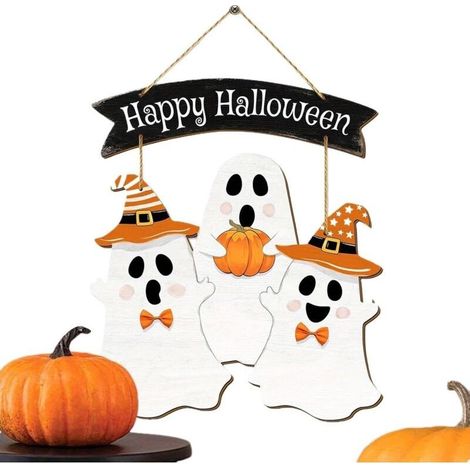 Panneau De Porte D'Halloween - Panneau Suspendu de Porte Fantôme Mignon,Décoration Suspendue pour Intérieur et Extérieur Mur Entrée Porche Salon Déco Maison Halloween (1/4)