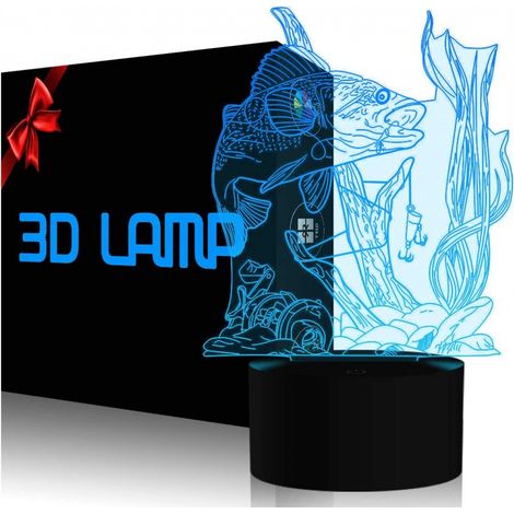Lampe de table 3D effet pêche, veilleuse LED tactile, 7 couleurs changeantes, USB, éclairage 3D décoratif pour la chambre ou le salon, cadeau d'anniversaire (1/5)