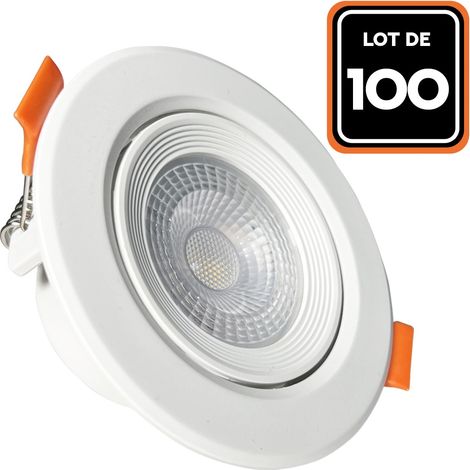 Europalamp – Lot de 100 spots LED encastrables ronds 5W – Blanc chaud 3000K – Angle de diffusion 60° – Économie d'énergie jusqu'à 80%