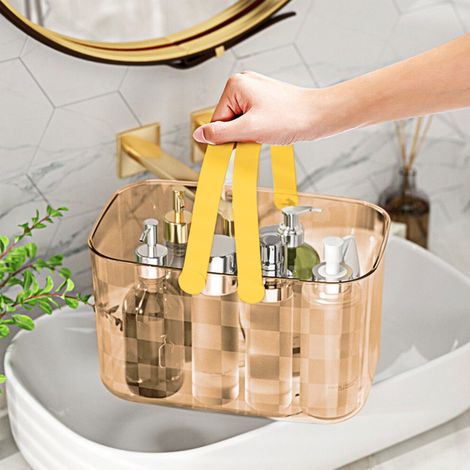 Offres Black Friday Kcavykas Panier de bain transparent à poignée, panier de douche bleu en plastique pour salle de bain étudiante, rangement de salle de bain