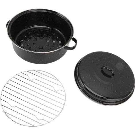 Plat à rôtir, Fer émaillé Acier Inoxydable Aucun revêtement Chimique Émail Poêle antiadhésive Granit Ware Circulation Chauffage Émail Noir Finition mouchetée Rôtissoire(28cm) (1/5)
