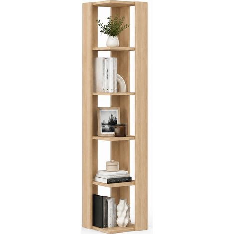 Libreria Angolare 5 Ripiani in Legno Quercia Scaffale Salvaspazio 34x34x161cm