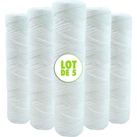 Packung mit 5 9-Zoll-Wickelwasserfilterpatronen (3/4-20 Mikron) mit Sedimententfernung, kompatibel mit 10-Zoll-Filtern (1/2)