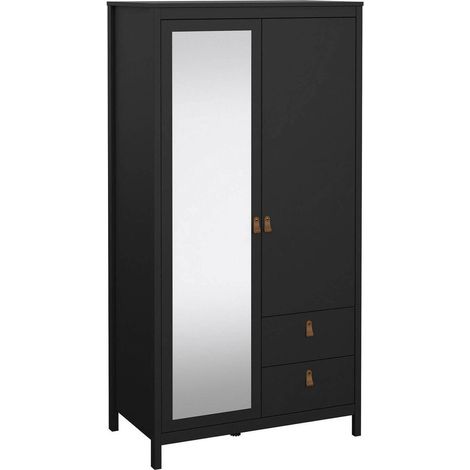 Armoire 2 Portes Lagertha, Dressing Chambre 4 Étagères, Porte-vêtements, 58.4x199h cm Noir