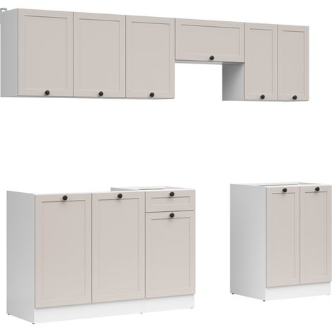 Cuisine complète 240 cm,Ensemble de meuble de cuisine finition blanc/uni cachemire, sans plan de travail (1/4)