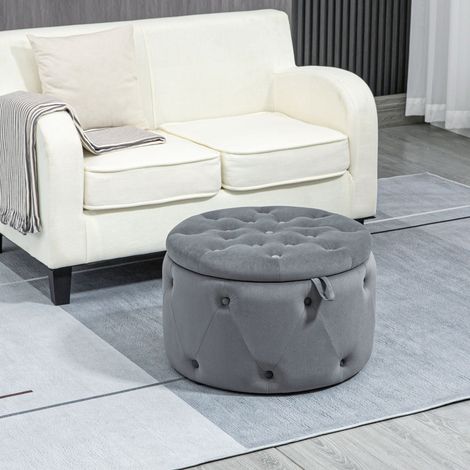 MEUBLIV puf redondo con almacenaje 60x40 cm gris, asiento capitoné, sin montaje (1/5)