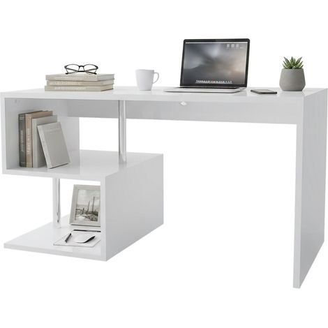 Dmora - Escritorio Dmorisc, Escritorio lineal con soporte para PC, Mesa de oficina multiusos, Escritorio multiposición para ahorrar espacio, 100% Made in Italy, cm 140x60h78, Blanco brillante