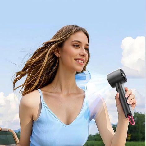 Cool Breeze Tragbarer Handventilator mit 100 Geschwindigkeitsstufen, leichter, wiederaufladbarer Tischventilator mit Reise-Make-up-Halterung, Grau/Rot (1/5)