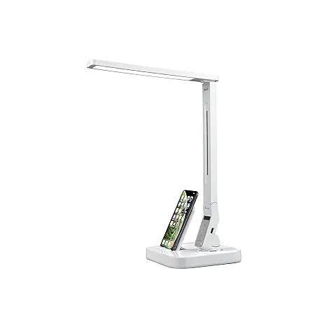 Lampe de bureau pliable blanche, design simple et créatif, avec chargeur sans fil 10 W pour téléphone portable (norme européenne) et protection des yeux. (1/3)