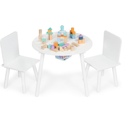 Juego de mesa y 2 sillas infantiles con patas de pino, color blanco