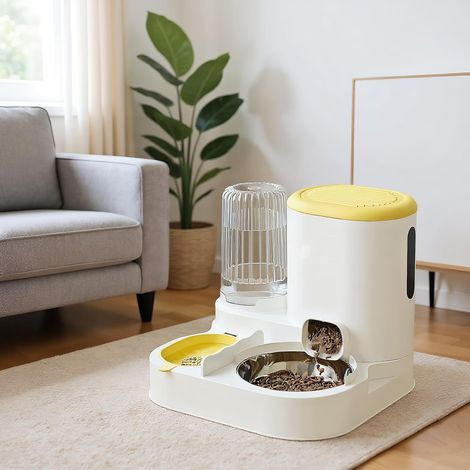 Distributeur automatique de nourriture et d’eau 2 en 1 pour chat et petit chien, mangeoire et abreuvoir pour animaux de compagnie,Jaune (1/5)