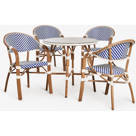 Set de mesa redonda Ø80 cm y 4 sillas de comedor apilables con reposabrazos en aluminio Brielle Bistro SKLUM             