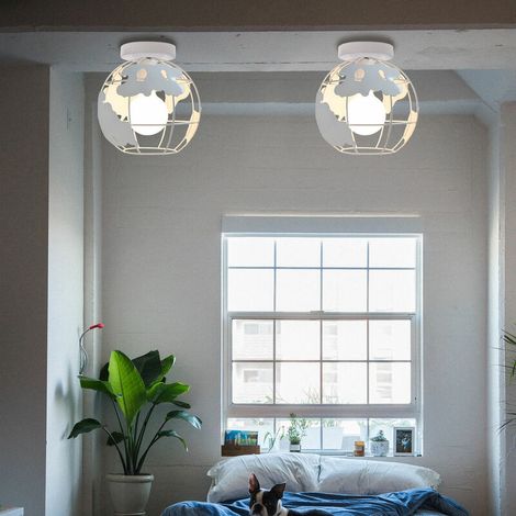 2x Plafonnier Moderne Industrielle en Métal Cage Sphère Ø20cm, Fer Lustre suspension luminaire E27 pour Salon, Couloir,Entrée,Allée, Porche, Chambre,Blanc BLOW (1/5)