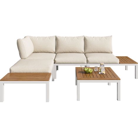 4-Sitzer Gartenmöbel aus Metall mit 3 Tischen, 2 Sofas und dicken Kissen, Beige (1/5)