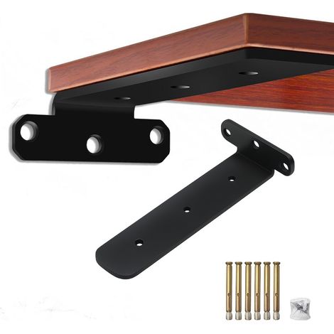 Supports d'étagère noirs, taille L, acier laminé à froid robuste, 20 cm, fixation murale, noir - L