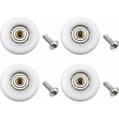 Lot de 4 roulettes de porte de douche – Pièce de rechange pour porte de douche coulissante en verre de salle de bain (diamètre du rouleau 23 mm)