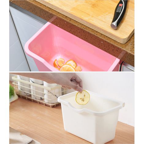 Corbeille plastique suspendue pour porte de placard cuisine, poubelle murale avec couvercle, boîte à déchets ménagers (1/5)