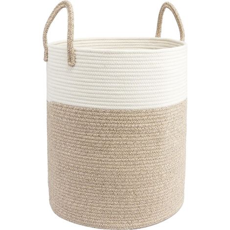Panier Rangement Corde Coton 42x57cm Poignée Linge Sale Jouets Salon Salle de Bain