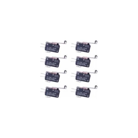 Paquete de 8 microinterruptores de palanca de rodillo SPDT 1NO 1NC – 16A 250V – Actuador momentáneo con brazo rearmable – Crezuo – Crezuo