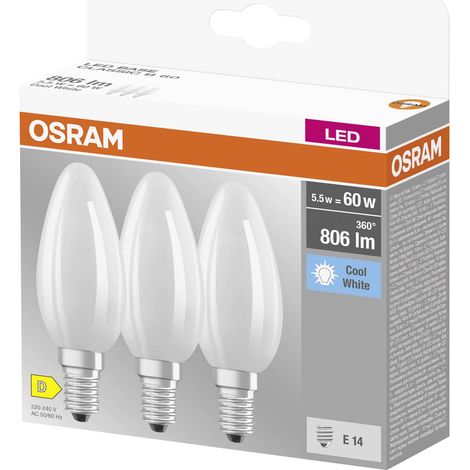OSRAM HOMELIGHTING 4058075592575 LED CEE D (A - G) E14 forme de flamme 5.5 W = 60 W blanc froid (Ø x L) 35 mm x 100 mm 3 pc(s) Y643313 (1/3)
