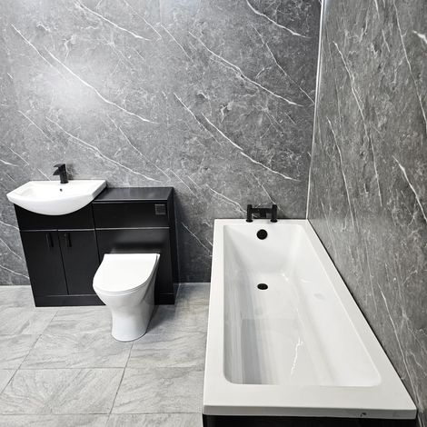 Black Bathroom Suite 1050mm Vanity Set with Bath and Black Taps Modern Complete, Without End Panel