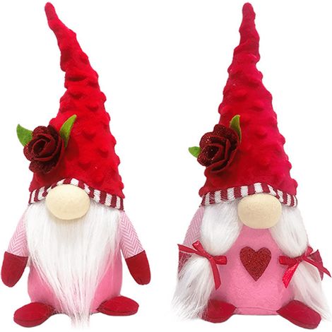 Gnome - Décoration En Peluche Pour Table - Thème Saint-Valentin - Rouge - 12 x 28 x 8,5 cm - Lot De 2 (1/5)