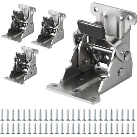 Pied de Table Pliable Charnière 90° - Lot de 4 Charnières Autobloquantes 69x63x54mm, Ferrures de Table Pliable à Verrouillage, Capacité de Charge 80kg-DOU