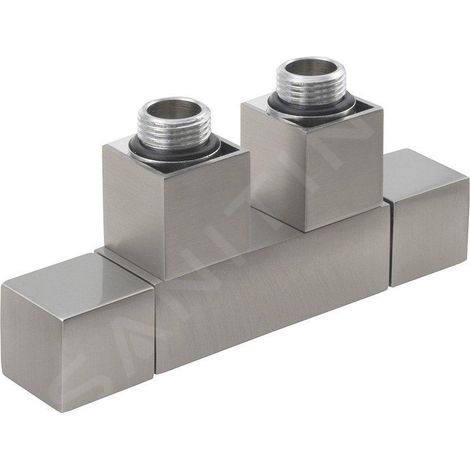 Sapho Cube Twin - Jeu de raccordement vannes, raccordement central, entraxe 50 mm, inox brossé CP582S (1/4)