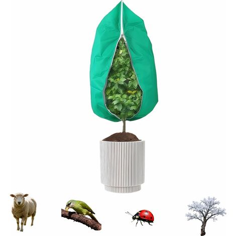 Housses de protection contre le gel pour plantes améliorées 31,5"x23,6", housses d'hiver épaissies avec fermeture éclair et cordon de serrage, veste réutilisable pour temps froid extérieur pour arbust (1/5)