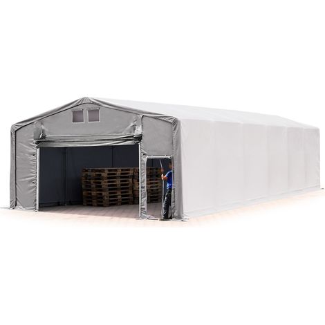 Zelthalle 8x12m Lagerzelt Industriezelt 3m Seitenhöhe PVC Plane 850 N grau 100% wasserdicht Ganzjahreszelt mit Hochziehtor