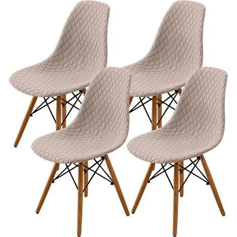 4Pcs Housse de Chaise Scandinaves, Extensible Housse de Chaise de Salle à Manger, Jacquard de Diamant - Kaki (1/4)