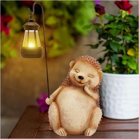 Statue Solaire de Jardin Hérisson Ornament Outdoor, Figurine d'animal de Jardin Avec Lumière Solaire, Hérisson Décoratif pour la cour, Cadeau de Pendaison de Crémaillère