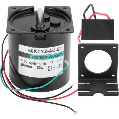 Moteur synchrone AC 110V avec support de condensateur, couple élevé, faible vitesse 50 tr/min, 60W XD80KTYZ, sens horaire/antihoraire (1/5)