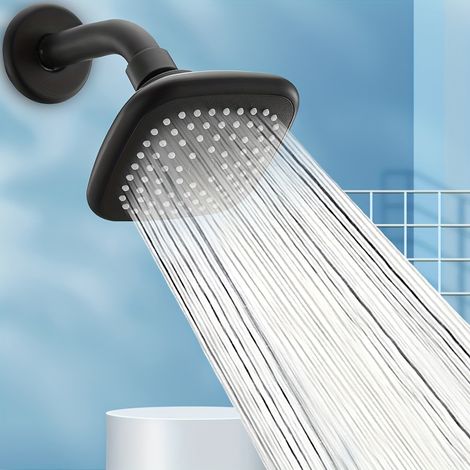 Pommeau de douche haute pression, effet pluie, 5 modes, économie d'eau, avec buse autonettoyante, pour salles de bains et hôtels (noir) (1/5)