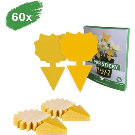 60x Autocollant Jaune Anti Mouche et moucheron: pièges Collant sans Insecticide pour la Lutte Contre Les parasites des Plantes (1/4)