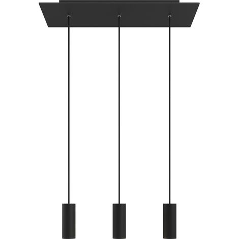 Lampada a sospensione a 3 cadute con XXL Rose-One rettangolare 675 mm completa di cavo tessile e paralume in metallo Tub-E14  Dibond Nero opaco - Senza lampadina