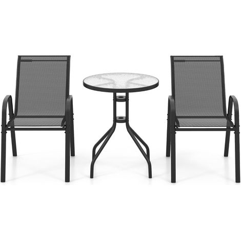 Conjunto de jardín de 3 piezas 55 x 67 x 83 cm ultra confort de asiento y diseño moderno en acero gris 200011894